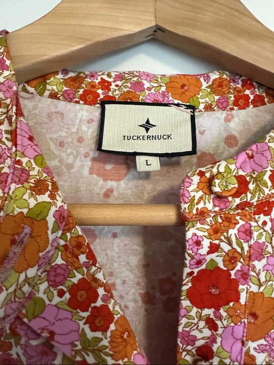 Tuckernuck Pink Floral Button-Front Midi Dress with Orange Accents - Picture 2 of 3